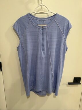 Athleta Light Blue Zip Front Cap Sleeve Tank